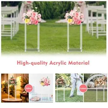10 Pcs-Rectangle Flower Vase Column Clear Acrylic Flower Stand Party Wedding Centerpiece for Table Decoration Bouquet Display Pillars, Acrylic Tall Vases for Centerpieces Geometric Decor