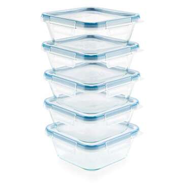 Snapware Total Solutions (5-Pack, 4 Cup) Glass Food Storage Containers Set, Airtight & Leakproof Locking BPA-Free Lids, Freezer Dishwasher Microwave Safe