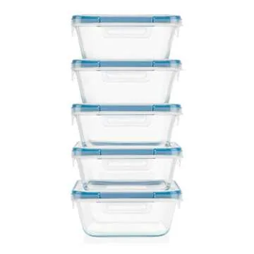 Snapware Total Solutions (5-Pack, 4 Cup) Glass Food Storage Containers Set, Airtight & Leakproof Locking BPA-Free Lids, Freezer Dishwasher Microwave Safe
