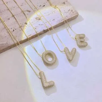 Bubble Letter Necklace Gold for Women, Gift Jewelry with Meaningful Charm