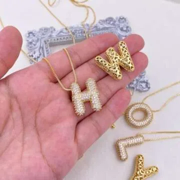 Bubble Letter Necklace Gold for Women, Gift Jewelry with Meaningful Charm