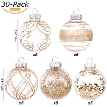 Sea Team 60mm/2.36" Shatterproof Clear Plastic Christmas Ball Ornaments Set with Glitter Painting, T...