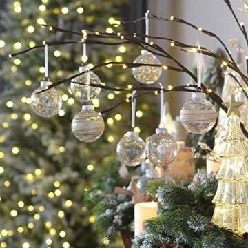 Sea Team 60mm/2.36" Shatterproof Clear Plastic Christmas Ball Ornaments Set with Glitter Painting, Transparent, See-Through, Crystal Baubles, Xmas Tree Decorations (30 Counts, Champagne)