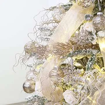 Sea Team 60mm/2.36" Shatterproof Clear Plastic Christmas Ball Ornaments Set with Glitter Painting, Transparent, See-Through, Crystal Baubles, Xmas Tree Decorations (30 Counts, Champagne)