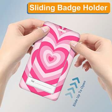 Plifal Badge Holder with Retractable Reel, Heart ID Name Tag Work Badge Clip Heavy Duty Vertical Card Protector Cover Case for Work Office Nurse Medical Student Teacher Women