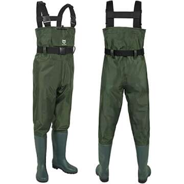 TIDEWE Bootfoot Chest Wader, 2-Ply Nylon/PVC Waterproof Fishing & Hunting Waders with Boot Hanger fo...