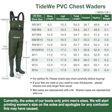TIDEWE Bootfoot Chest Wader, 2-Ply Nylon/PVC Waterproof Fishing & Hunting Waders with Boot Hanger for Men and Women Green Size 11