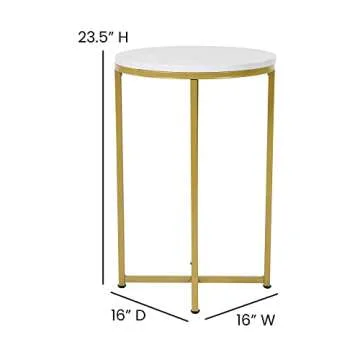 Flash Furniture Hampstead Collection End Table - Modern White Marble Finish End Table - Crisscross Brushed Gold Frame