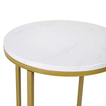 Flash Furniture Hampstead Collection End Table - Modern White Marble Finish End Table - Crisscross Brushed Gold Frame