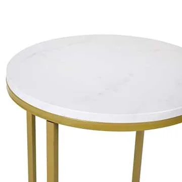 Flash Furniture Hampstead Collection End Table - Modern White Marble Finish End Table - Crisscross Brushed Gold Frame