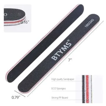 BTYMS 25 Count 180/240 Grit Nail Files for Natural Nails, Double Sided Emery Boards Fine Grit Nail Buffing Files