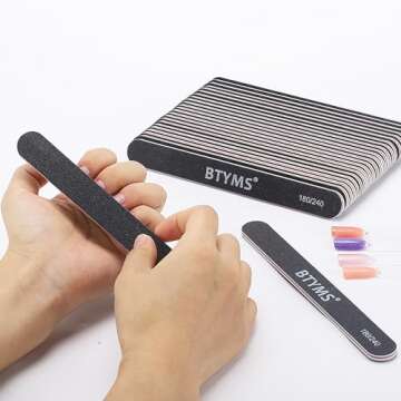 BTYMS 25 Count 180/240 Grit Nail Files for Natural Nails, Double Sided Emery Boards Fine Grit Nail Buffing Files