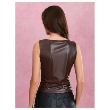 Milumia Women's Faux Leather Tank Top Shirt Ruched Fitted Going Out Tops Brown