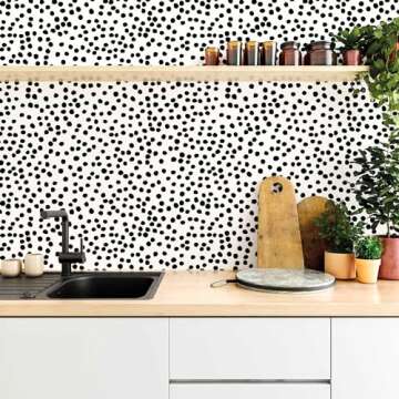 Jeweluck Peel and Stick Wallpaper Polka Dot Wallpaper Stick and Peel 17.7” x 196.8” Black Dot Co...