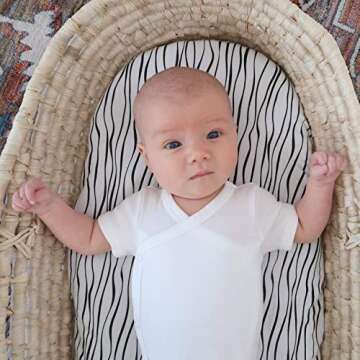 Bassinet Sheet Set 2 Pack 100% Jersey Cotton Black and White Abstract Stripes and Dots by Ely's & Co