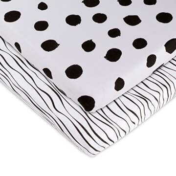 Bassinet Sheet Set 2 Pack 100% Jersey Cotton Black and White Abstract Stripes and Dots by Ely's & Co