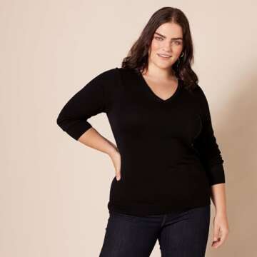 Amazon Essentials Women's Classic-Fit Lightweight Long-Sleeve V-Neck Sweater (Available in Plus Size), Black, Small