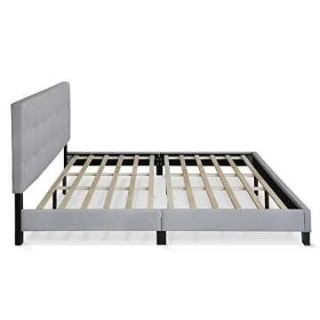 Furinno Laval Button Tufted Upholstered Platform Bed Frame, King, Glacier