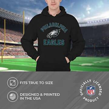Team Fan Apparel NFL Adult Gameday Hooded Sweatshirt - Poly Fleece Cotton Blend - Stay Warm and Represent Your Team in Style (Philadelphia Eagles - Black, Medium)