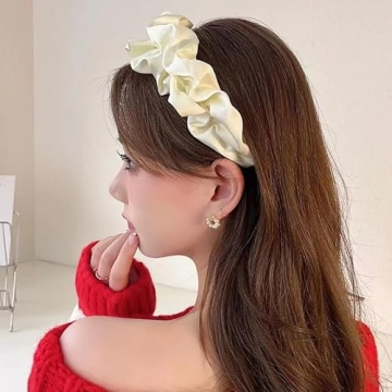 ShiQiao White Satin Wide Headband for Women - Fashionable Hair Accessories