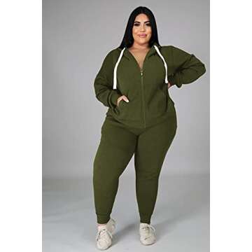 Tycorwd Women's Plus Size Two Piece Sweatsuits Sets Loungewear Tracksuit Dark Green 4XL