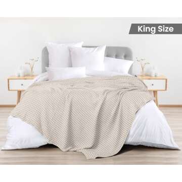 Utopia Bedding Khaki 100% Cotton Waffle Blanket 300 GSM [King - 90x108 Inch] Soft Lightweight Breath...