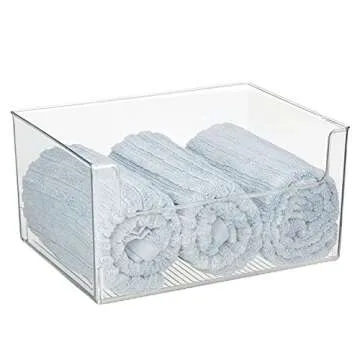 mDesign Large Modern Plastic Open Front Dip Storage Organizer Bin Basket for Bathroom Organization - Vanity Shelf, Cubby, Cabinet, and Closet Organizing Decor - Ligne Collection - 4 Pack - Clear