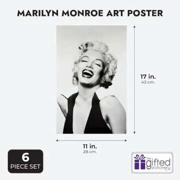 6 Pack Marilyn Monroe Poster Set, 11x17 Inch Black and White Pictures for Wall Art and Decor