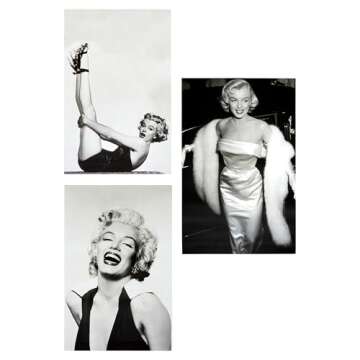6 Pack Marilyn Monroe Poster Set, 11x17 Inch Black and White Pictures for Wall Art and Decor