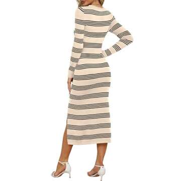 WIHOLL Womens Long Sleeve Sweater Dress Striped Midi Maxi Bodycon Spring Fall Winter Date Night Goin...