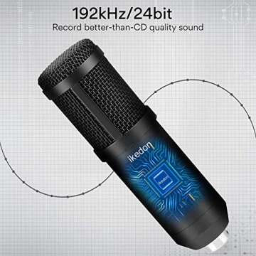 Ikedon 192KHz/24Bit USB Condenser Microphone, Plug & Play, Studio Cardioid Mic for Recording YouTube Gaming Podcasting