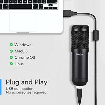 Ikedon 192KHz/24Bit USB Condenser Microphone, Plug & Play, Studio Cardioid Mic for Recording YouTube Gaming Podcasting