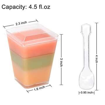 HawHawToys 60 Pack 4.5OZ Parfait Cups with Lids, Clear Dessert Cups with Spoons Plastics Dessert Cups with Lids and Spoons Sturdy for Pudding Yogurt Fruit Party