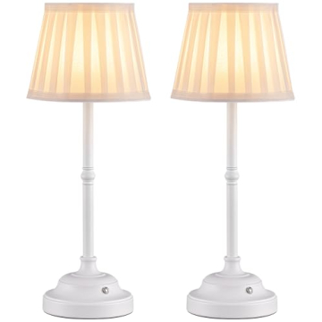 KDG Cordless LED Table Lamp Set of 2, Portables Fabric Shade Desk Lamps, 5000mAh Rechargeable Batter...