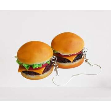 Cheeseburger Mini Food Jewelry Dangle Earrings - Adorable Polymer Clay Treats