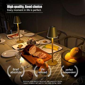 Timjorman LED CordlessTable Lamp,4000mAh Rechargeable Battery Desk lamp,3 Level Brightness Beside Night Light, Minimalist Design, for Couple Dinner/Coffee Table/Restaurant/Bedroom(Bronze 2PACK)