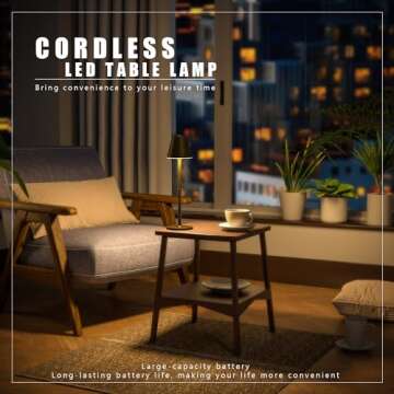 Timjorman LED CordlessTable Lamp,4000mAh Rechargeable Battery Desk lamp,3 Level Brightness Beside Night Light, Minimalist Design, for Couple Dinner/Coffee Table/Restaurant/Bedroom(Bronze 2PACK)