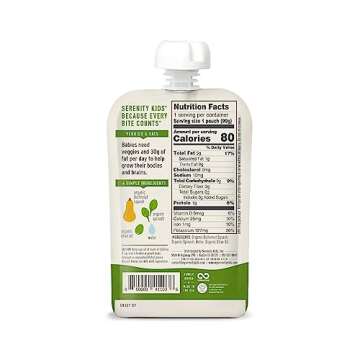 Serenity Kids 6+ Months Veggie Puree Baby Food Pouches - USDA Organic - No Sugary Fruits or Added Su...
