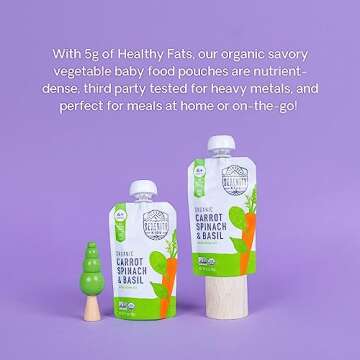 Serenity Kids 6+ Months Veggie Puree Baby Food Pouches - USDA Organic - No Sugary Fruits or Added Sugar - Allergen Free - 3.5 Ounce BPA-Free Pouch - 12 Count Carrot, Spinach & Basil Baby Puree