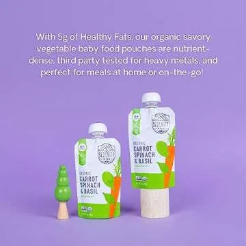 Serenity Kids 6+ Months Veggie Puree Baby Food Pouches - USDA Organic - No Sugary Fruits or Added Sugar - Allergen Free - 3.5 Ounce BPA-Free Pouch - 12 Count Carrot, Spinach & Basil Baby Puree