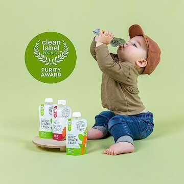 Serenity Kids 6+ Months Veggie Puree Baby Food Pouches - USDA Organic - No Sugary Fruits or Added Sugar - Allergen Free - 3.5 Ounce BPA-Free Pouch - 12 Count Carrot, Spinach & Basil Baby Puree