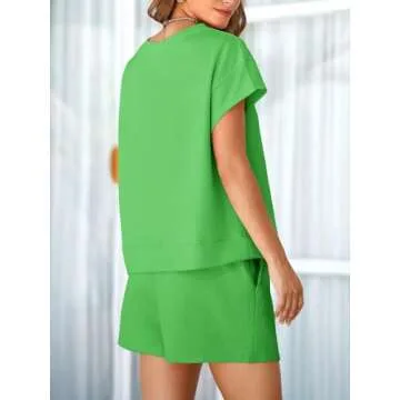 Tankaneo Womens Loungewear Set Short Sleeve Tops and Shorts 2 Piece Outfits Matching Lounge Pajama S...