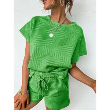 Tankaneo Womens Loungewear Set Short Sleeve Tops and Shorts 2 Piece Outfits Matching Lounge Pajama Set with Pockets Olive Drab