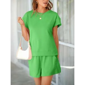 Tankaneo Womens Loungewear Set Short Sleeve Tops and Shorts 2 Piece Outfits Matching Lounge Pajama Set with Pockets Olive Drab