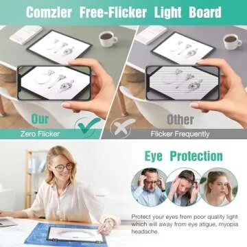 comzler A4 LED Light Board, 3 Level Dimmable Brightness USB Power Artcraft Light Table for Tracing, ...
