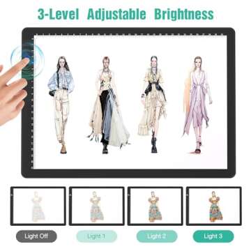 comzler A4 LED Light Board, 3 Level Dimmable Brightness USB Power Artcraft Light Table for Tracing, Light Drawing Sketch Pad for Animation, Sketching, Drawing, Stenciling, Artists - Black