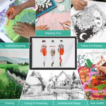 comzler A4 LED Light Board, 3 Level Dimmable Brightness USB Power Artcraft Light Table for Tracing, Light Drawing Sketch Pad for Animation, Sketching, Drawing, Stenciling, Artists - Black