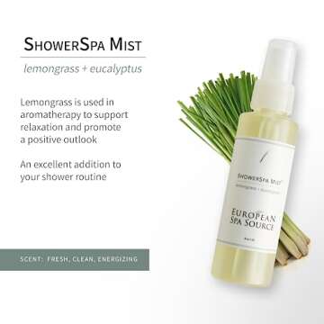 European Spa Source Energizing Lemongrass + Eucalyptus ShowerSpa Mist Spray for Aromatherapy, at Hom...