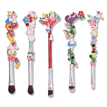 Alice in Wonderland Makeup Brush Set - 5 Cute Brushes with Premium Synthetic Fiber and Metal Handle ...