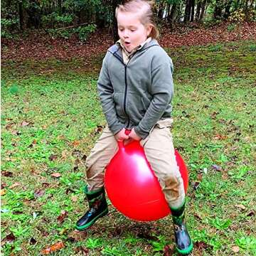 AppleRound Space Hopper Ball with Air Pump, 18in/45cm Diameter for Age 3-6, Kangaroo Bouncer, Hippity Hoppity Hop Ball for Children, Plain Color (Red)